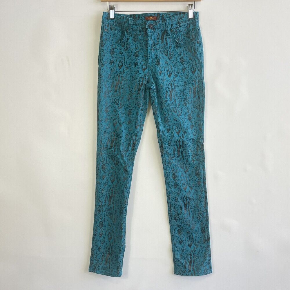 Seven For All Mankind 7FAMK Jeans Girls 14‎ Aqua Blue Black Snake Print Skinny